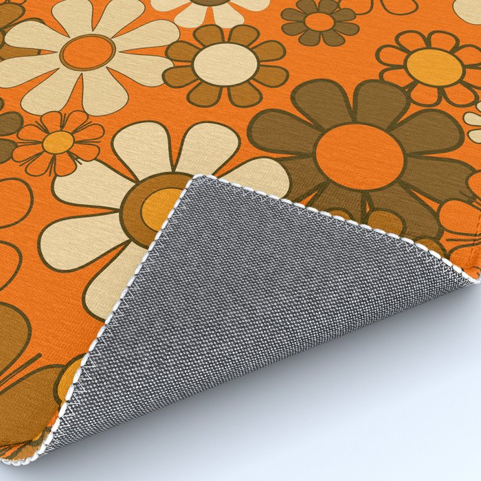 70s Retro Floral Pattern Groovy Garden Flowers in Orange and Brown Rug Gallery Image 4