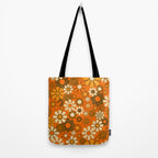 70s Retro Floral Pattern Groovy Garden Flowers in Orange and Brown Tote Bag Gallery Image 2