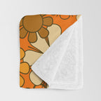 70s Retro Floral Pattern Groovy Garden Flowers in Orange and Brown Throw Blanket Gallery Image 3