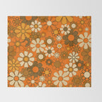70s Retro Floral Pattern Groovy Garden Flowers in Orange and Brown Throw Blanket Gallery Image 2