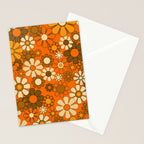 70s Retro Floral Pattern Groovy Garden Flowers in Orange and Brown Stationery Card Gallery Image 2