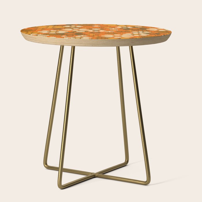70s Retro Floral Pattern Groovy Garden Flowers in Orange and Brown Side Table Gallery Image 1
