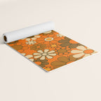 70s Retro Floral Pattern Groovy Garden Flowers in Orange and Brown Yoga Mat Gallery Image 2