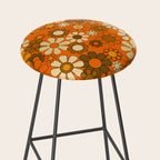 70s Retro Floral Pattern Groovy Garden Flowers in Orange and Brown Stool Gallery Image 2