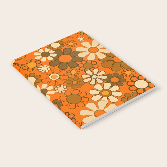 70s Retro Floral Pattern Groovy Garden Flowers in Orange and Brown Notebook Gallery Image 2