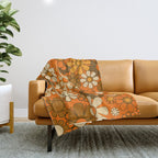 70s Retro Floral Pattern Groovy Garden Flowers in Orange and Brown Throw Blanket Gallery Image 1