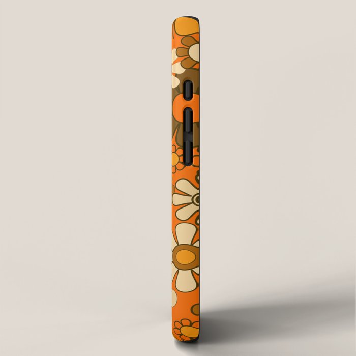 70s Retro Floral Pattern Groovy Garden Flowers in Orange and Brown iPhone Case Gallery Image 2