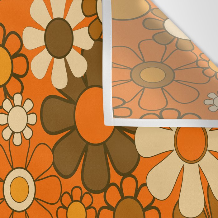 70s Retro Floral Pattern Groovy Garden Flowers in Orange and Brown Wall Tapestry Gallery Image 3