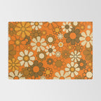 70s Retro Floral Pattern Groovy Garden Flowers in Orange and Brown Rug Gallery Image 2