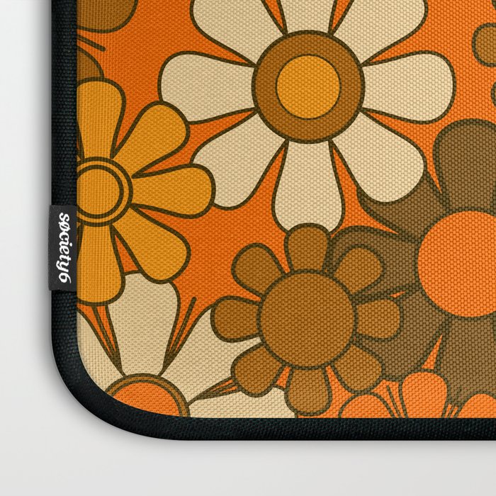 70s Retro Floral Pattern Groovy Garden Flowers in Orange and Brown Laptop Sleeve Gallery Image 3