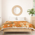 70s Retro Floral Pattern Groovy Garden Flowers in Orange and Brown Duvet Cover Gallery Image 3