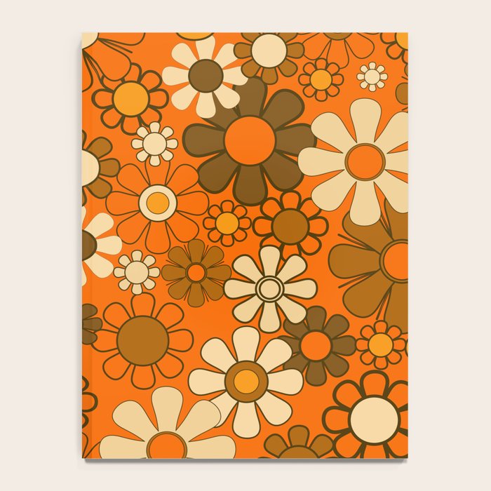 70s Retro Floral Pattern Groovy Garden Flowers in Orange and Brown Notebook Gallery Image 4