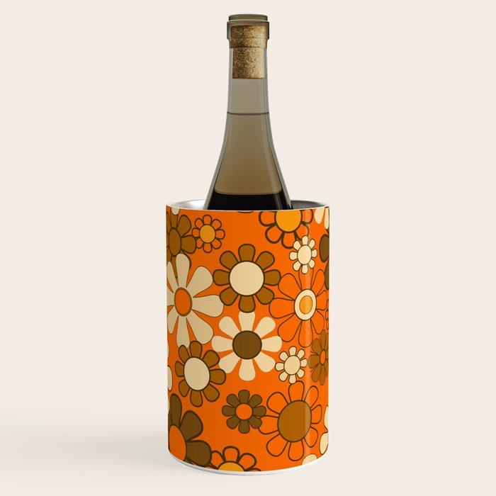 70s Retro Floral Pattern Groovy Garden Flowers in Orange and Brown Wine Chiller Gallery Image 1