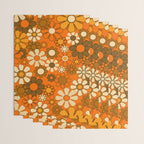 70s Retro Floral Pattern Groovy Garden Flowers in Orange and Brown Wrapping Paper Gallery Image 3
