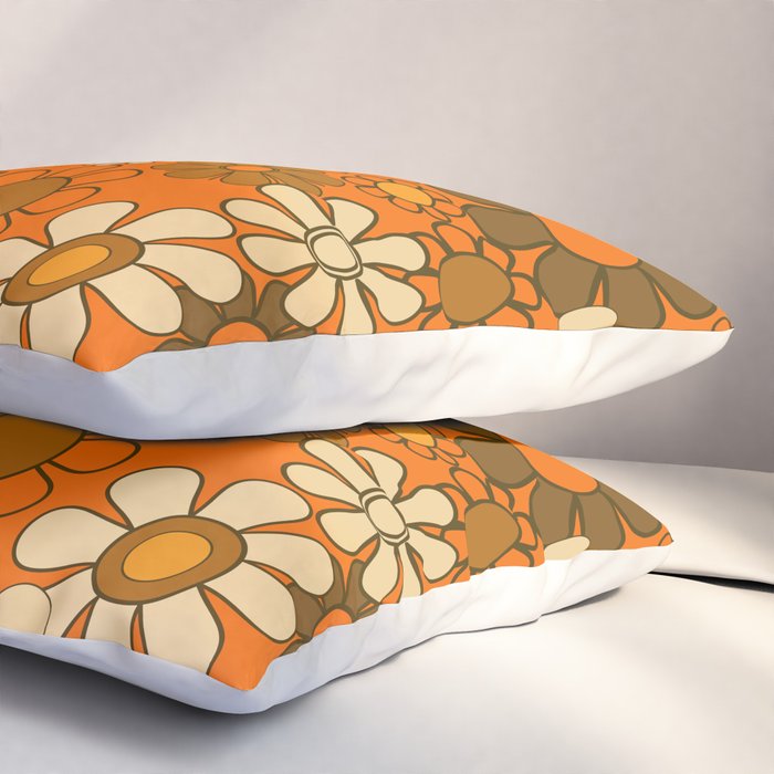 70s Retro Floral Pattern Groovy Garden Flowers in Orange and Brown Pillow Sham Gallery Image 3