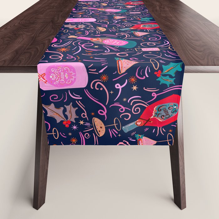 Festive Celebration Pattern  Holiday Champagne Bottles  and Cheers Table Runner Gallery Image 1