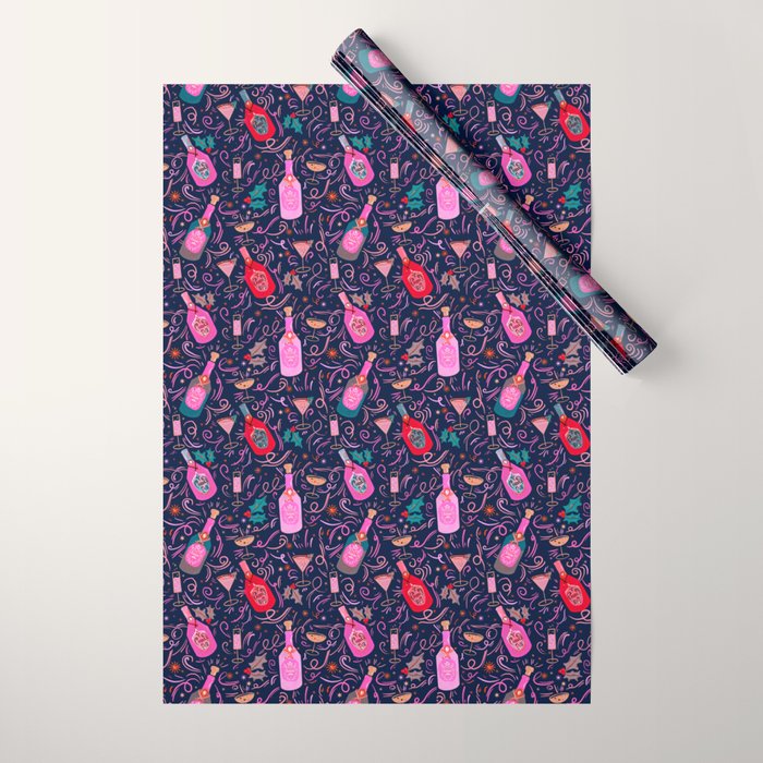 Festive Celebration Pattern  Holiday Champagne Bottles  and Cheers Wrapping Paper Gallery Image 1
