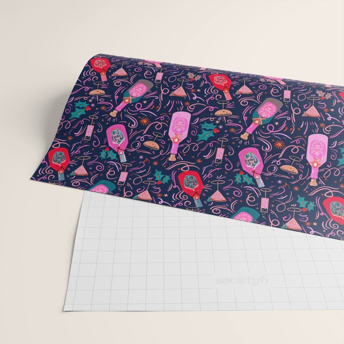 Festive Celebration Pattern  Holiday Champagne Bottles  and Cheers Wrapping Paper Gallery Image 2