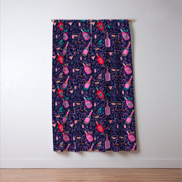 Festive Celebration Pattern  Holiday Champagne Bottles  and Cheers Window Curtain Gallery Image 3