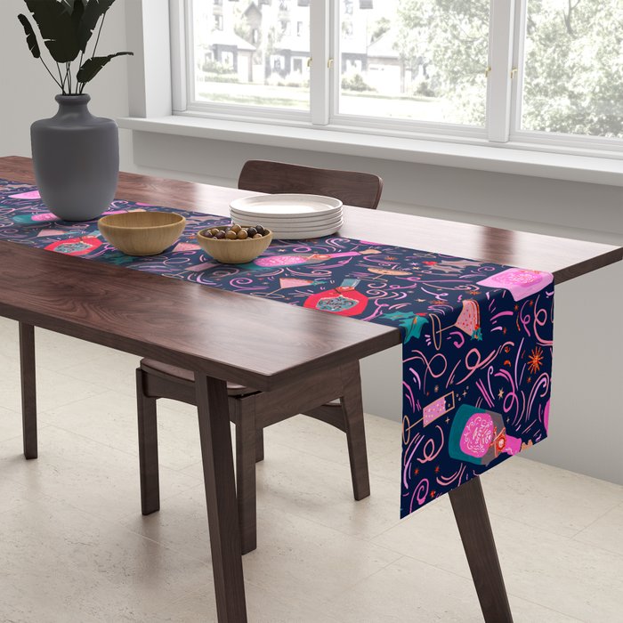 Festive Celebration Pattern  Holiday Champagne Bottles  and Cheers Table Runner Gallery Image 2