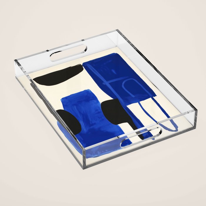 Abstract Blue Brushstrokes Minimalist Painting Acrylic Tray Gallery Image 1