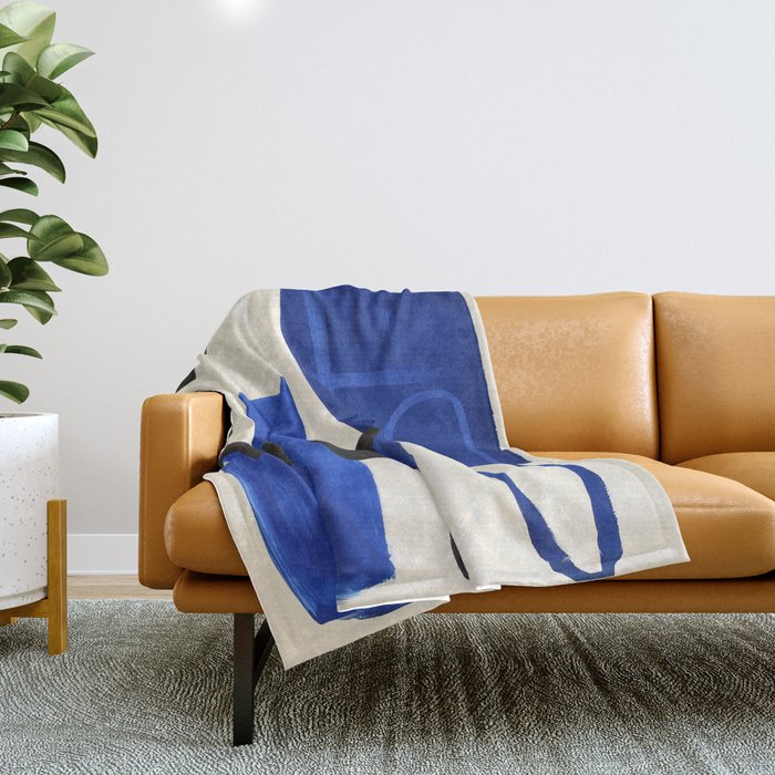 Abstract Blue Brushstrokes Minimalist Painting Throw Blanket Gallery Image 1