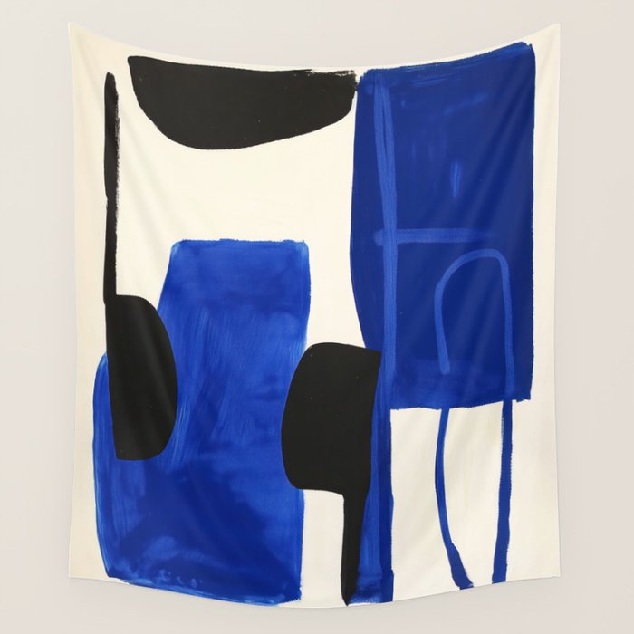 Abstract Blue Brushstrokes Minimalist Painting Wall Tapestry Gallery Image 1