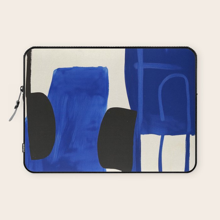Abstract Blue Brushstrokes Minimalist Painting Laptop Sleeve Gallery Image 1