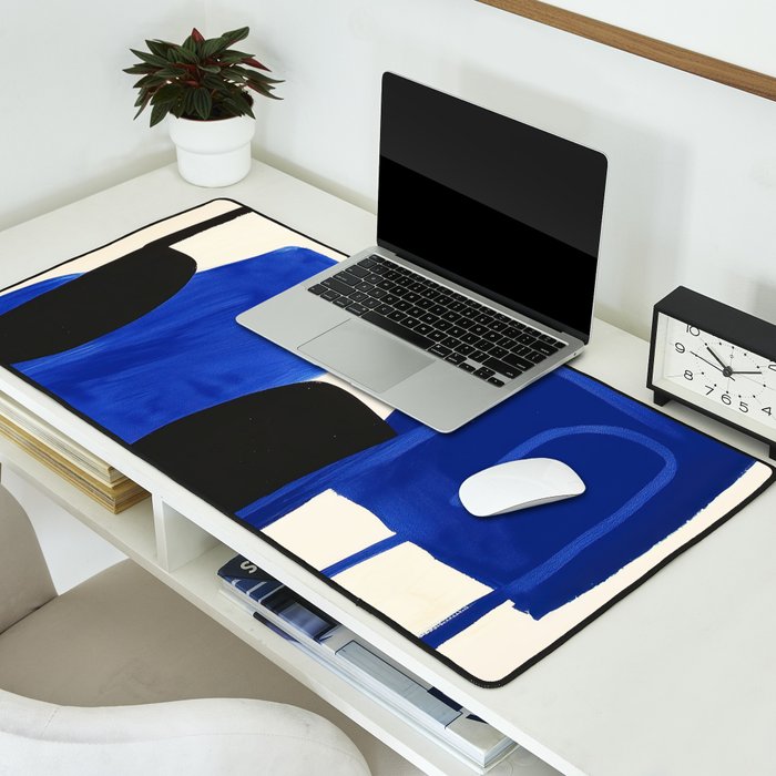 Abstract Blue Brushstrokes Minimalist Painting Desk Mat Gallery Image 2