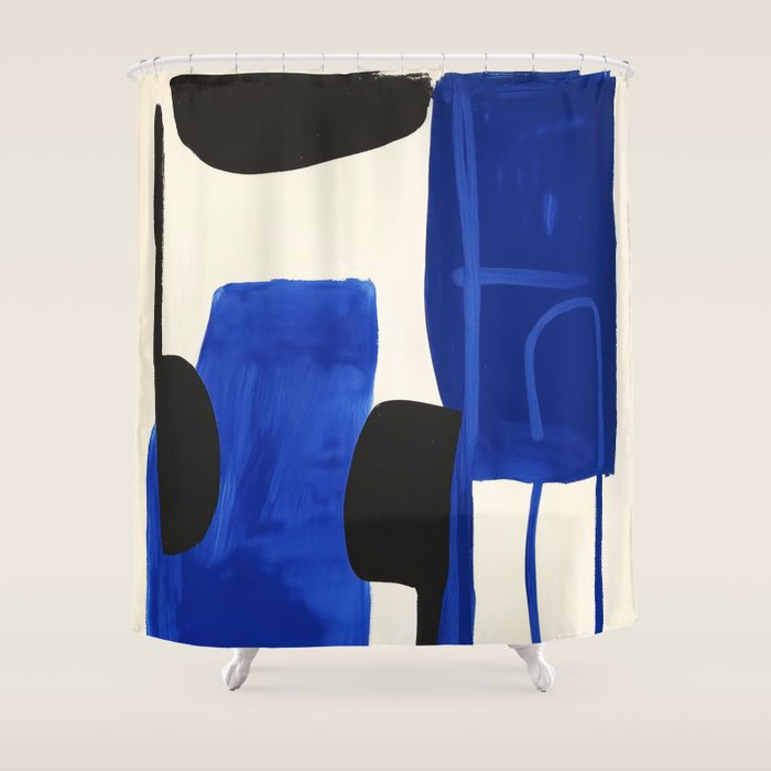 Abstract Blue Brushstrokes Minimalist Painting Shower Curtain Gallery Image 1