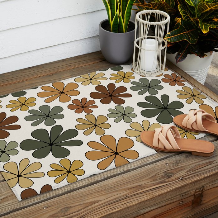 Retro Daisy Pattern Multicolor IX Outdoor Rug Gallery Image 2