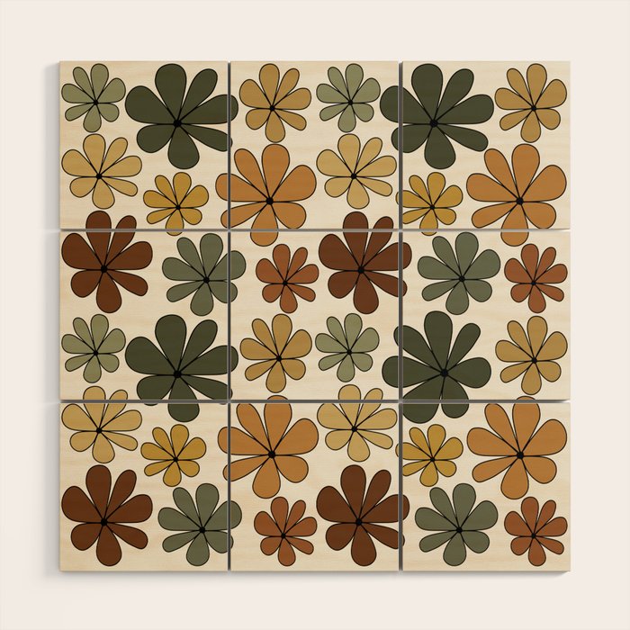 Retro Daisy Pattern Multicolor IX Wood Wall Art Gallery Image 1