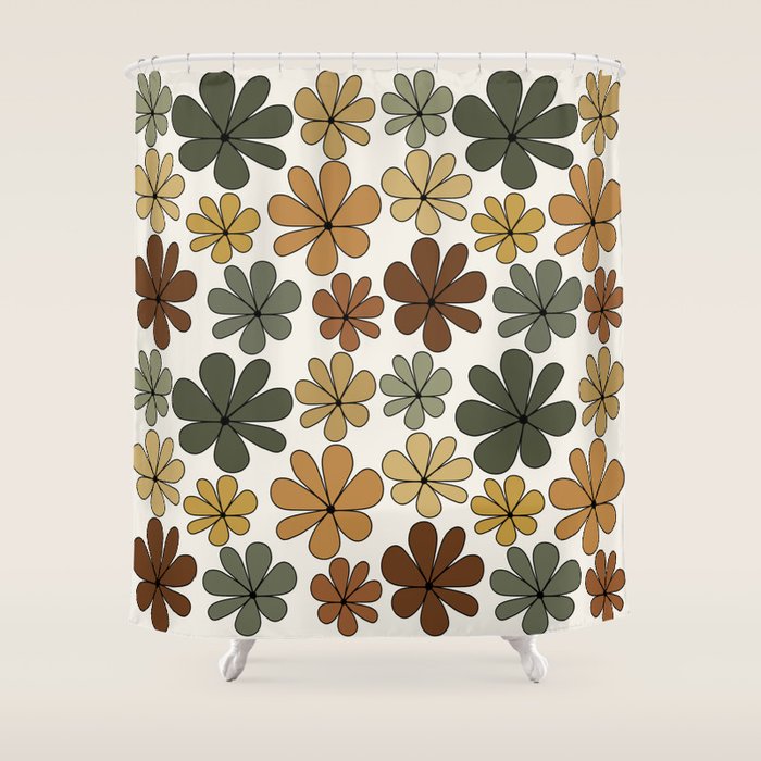 Retro Daisy Pattern Multicolor IX Shower Curtain Gallery Image 1