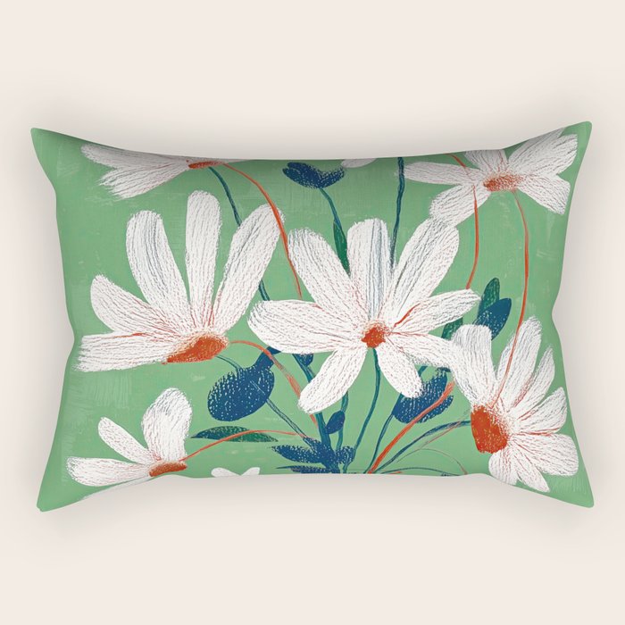 White Flowers Rectangular Pillow Gallery Image 2