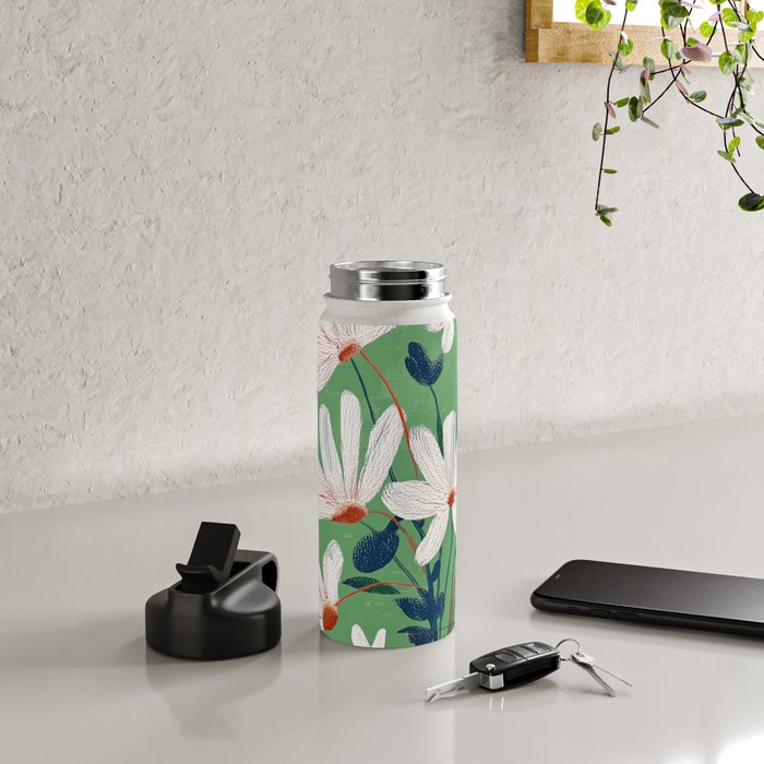 White Flowers Water Bottle Gallery Image 4