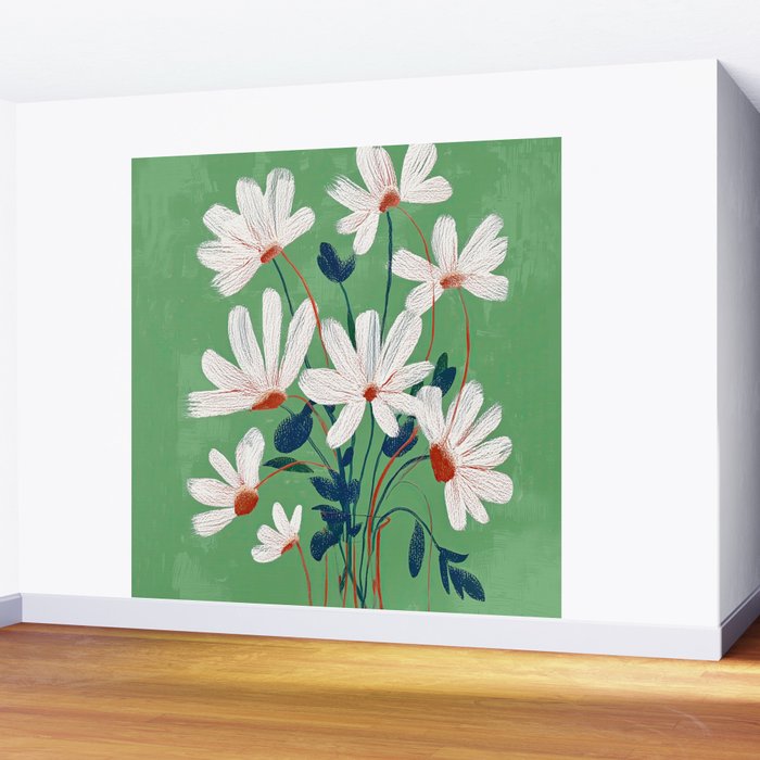 White Flowers Wall Mural Gallery Image 2