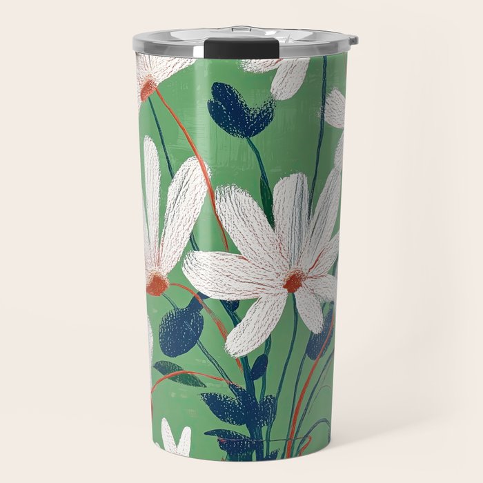 White Flowers Travel Mug Gallery Image 1