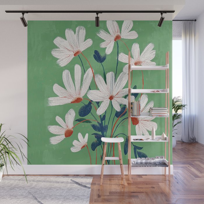 White Flowers Wall Mural Gallery Image 1