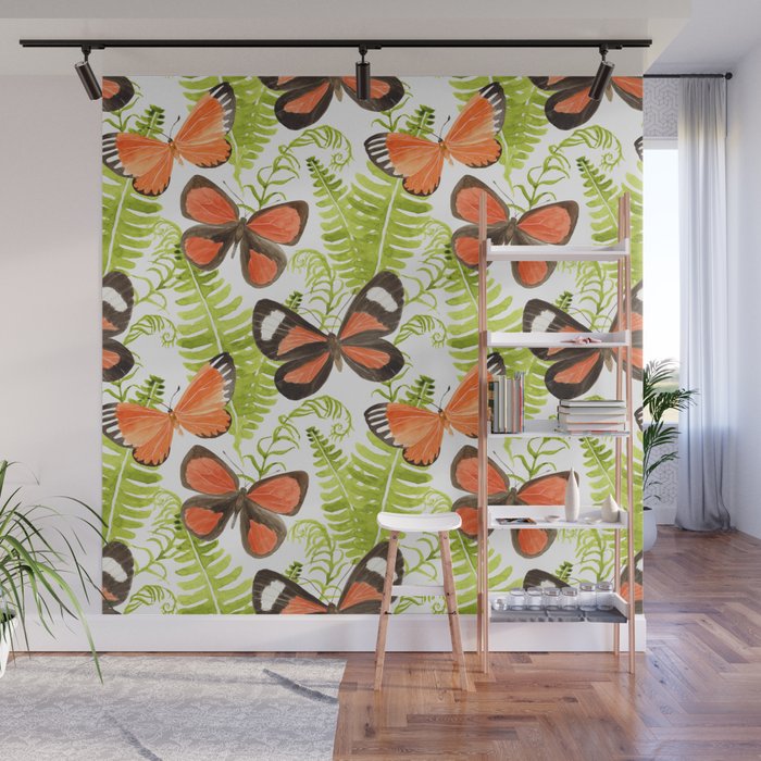 Ferns and Butterflies Wall Mural Gallery Image 1
