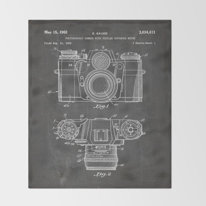 Camera Patent - Photography Art - Black Chalkboard Throw Blanket Gallery Image 2