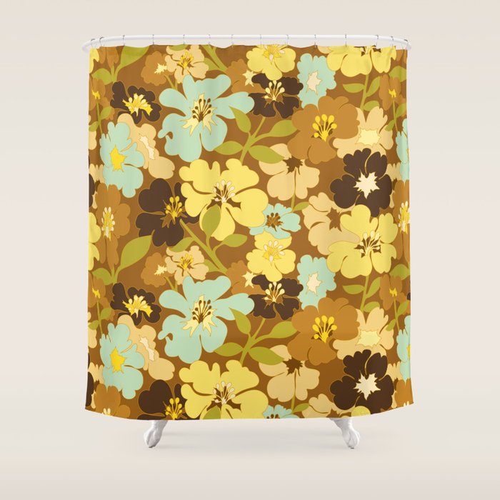 Retro Floral Pattern Shower Curtain Gallery Image 1