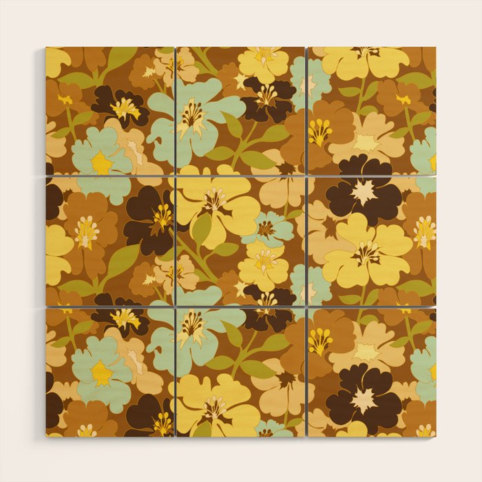 Retro Floral Pattern Wood Wall Art Gallery Image 1
