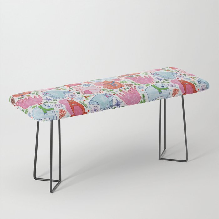 Winter Forest Woodland Animals in Pink & Blue Bench Gallery Image 1