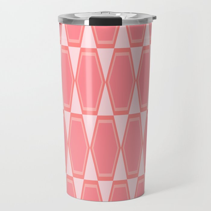 Mid Century Modern Pink Hexad Geometric Pattern Travel Mug Gallery Image 1