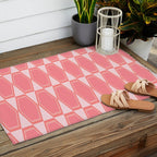 Mid Century Modern Pink Hexad Geometric Pattern Outdoor Rug Gallery Image 2