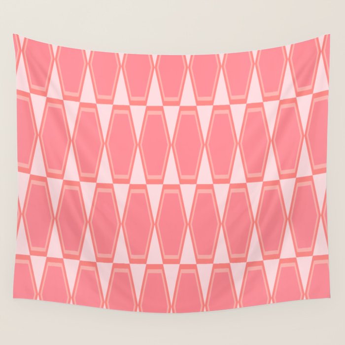 Mid Century Modern Pink Hexad Geometric Pattern Wall Tapestry Gallery Image 4