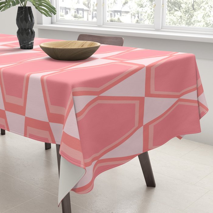 Mid Century Modern Pink Hexad Geometric Pattern Tablecloth Gallery Image 3