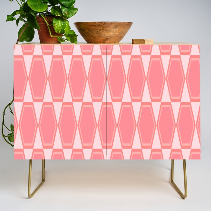 Mid Century Modern Pink Hexad Geometric Pattern Credenza Gallery Image 1