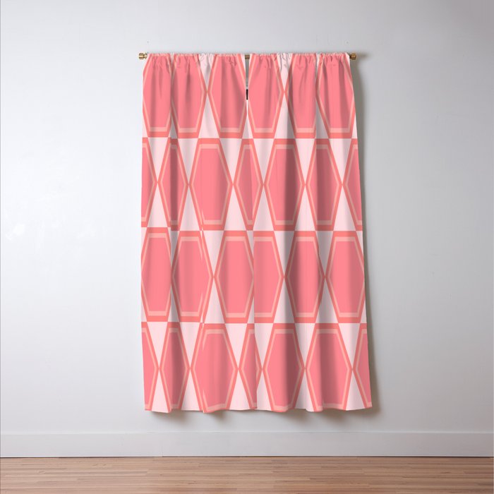 Mid Century Modern Pink Hexad Geometric Pattern Window Curtain Gallery Image 3