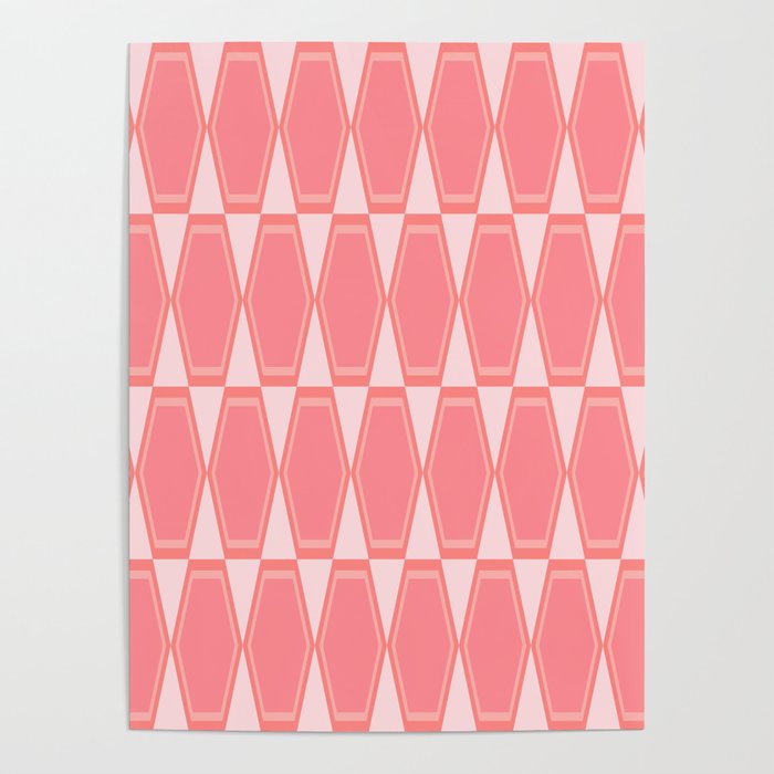 Mid Century Modern Pink Hexad Geometric Pattern Poster Gallery Image 4
